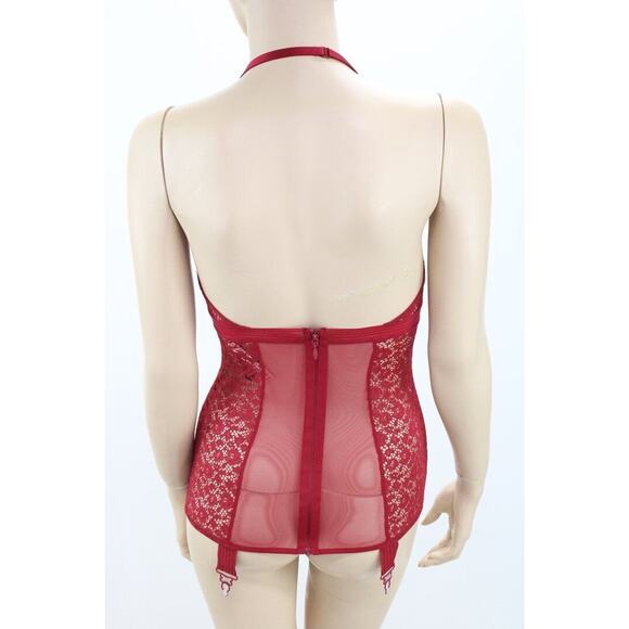 New Victorias Secret Red All Lace Nightie Halter Babydoll Bodycon Garters XS NWT - Picture 3 of 8